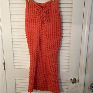 Shein Orange Ruched Maxi Ruched Front Dipped Trumpet Skirt for Resort Wear